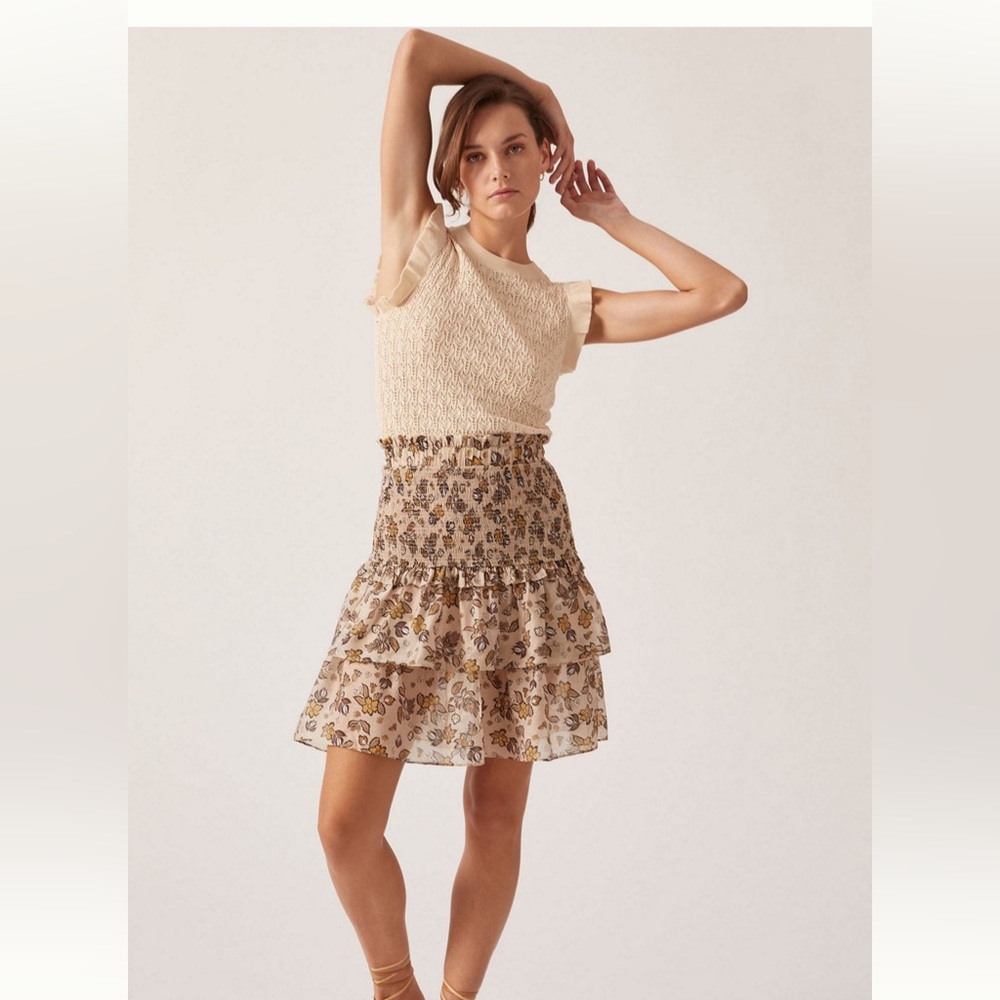 Anthropologie Current Air Ruffle Crewneck MiniSweater Dress